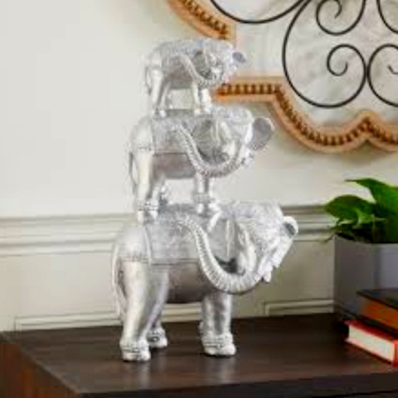 18" Silver Glam Elephant Trio Sculpture - Picture 2 of 10